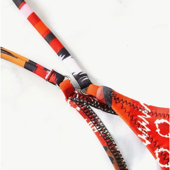 Boho Ethnic Print Triangle Halter Side Tie Bikini Set - Picture 6 of 12